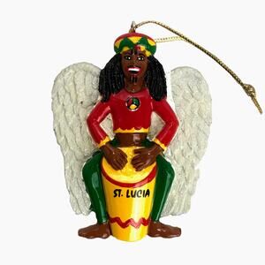 St Lucia Souvenir Angel Figure Playing Drum Christmas Ornament